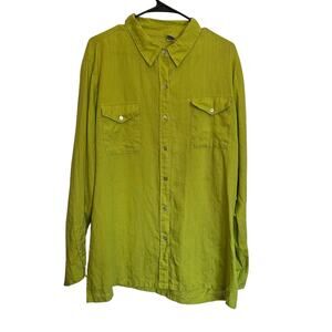 Lino by Chico's Lime Green Linen Button Down Long Sleeve Top Blouse Coastal XL
